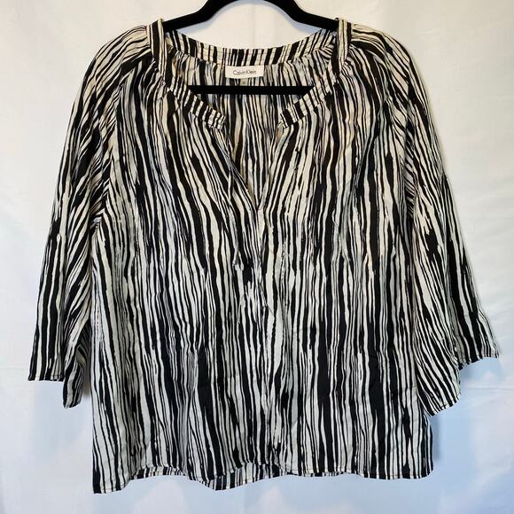Calvin Klein Women’s Medium Silk Zebra Stripe 3/4 Sleeve Blouse Top - Picture 1 of 9